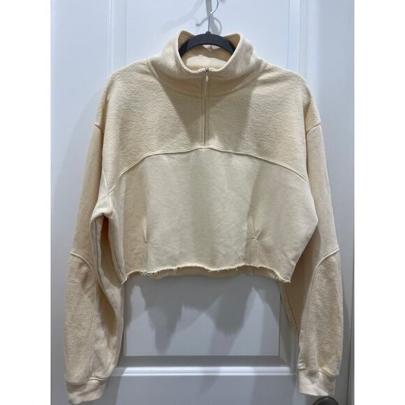 Böhme Beige Cropped Pullover 1/4 Zip Sweatshirt Sz M - Picture 1 of 5